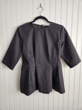 ZARA Black Structured Cotton Blend 3/4 Sleeve Careerwear Blouse Top Small